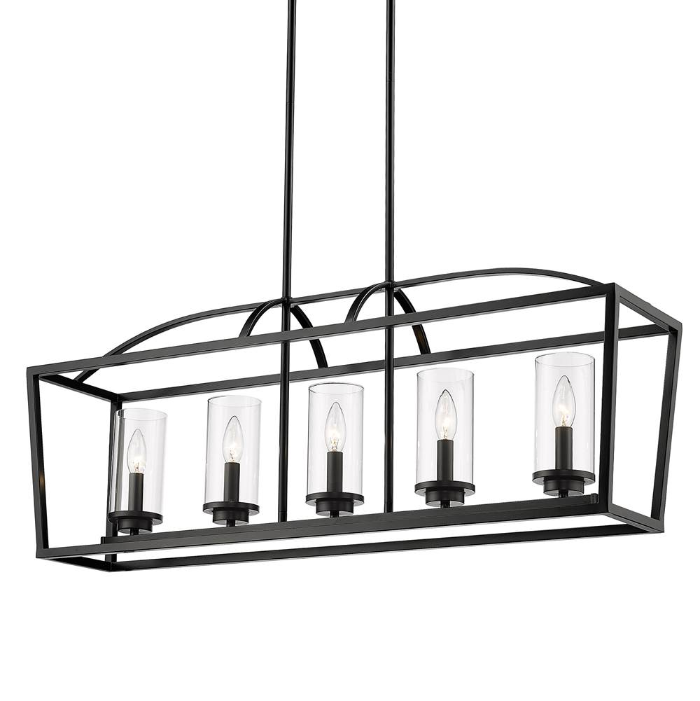 Golden Lighting Mercer Linear Pendant in Matte Black with Matte Black Accents and Clear Glass Shades