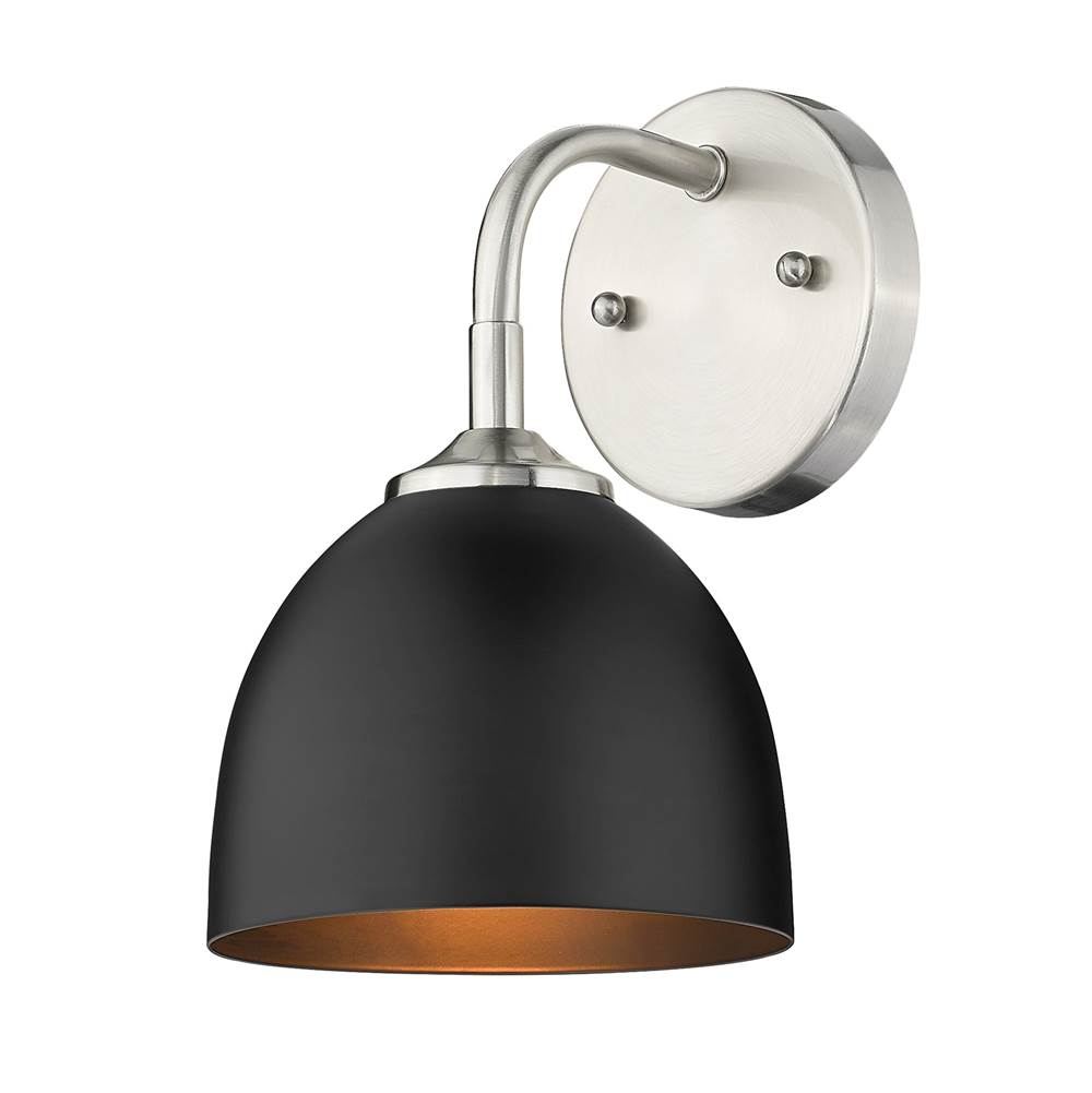 Golden Lighting Zoey 1-Light Wall Sconce in Pewter with Matte Black Shade