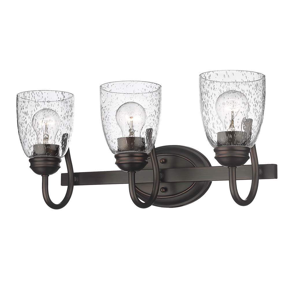Golden Lighting Parrish RBZ 3 Light Bath Vanity in Rubbed Bronze with Seeded Glass Shade