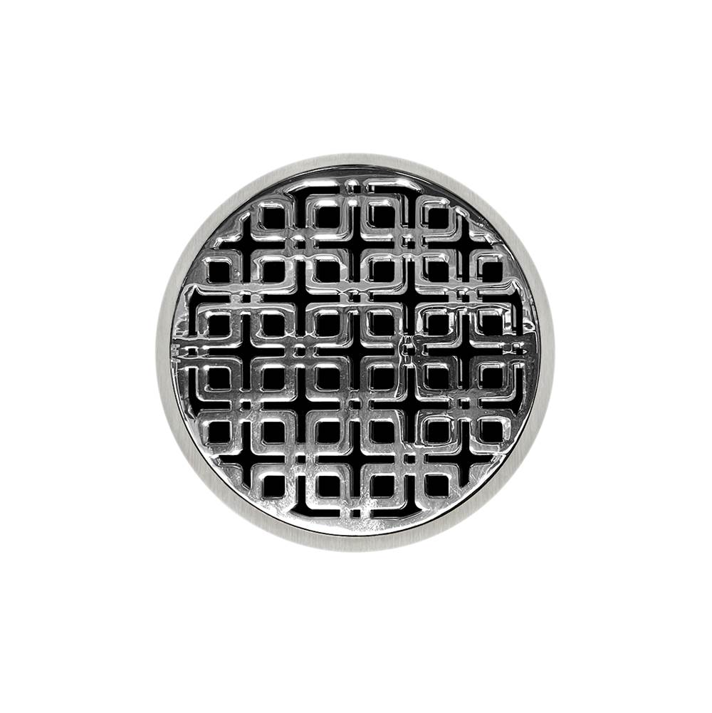 Infinity Drain 5'' Round RKD 5 Complete Kit with Link Pattern Decorative Plate in Polished Stainless with Cast Iron Drain Body, 2'' Outlet