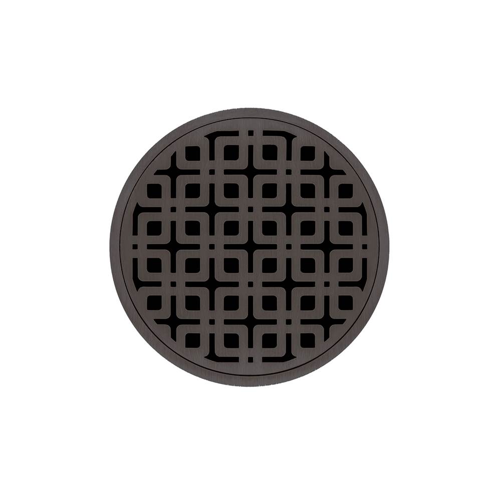 Infinity Drain 5'' Round RKD 5 High Flow Complete Kit with Link Pattern Decorative Plate in Oil Rubbed Bronze with Cast Iron Drain Body, 3'' No-Hub Outlet
