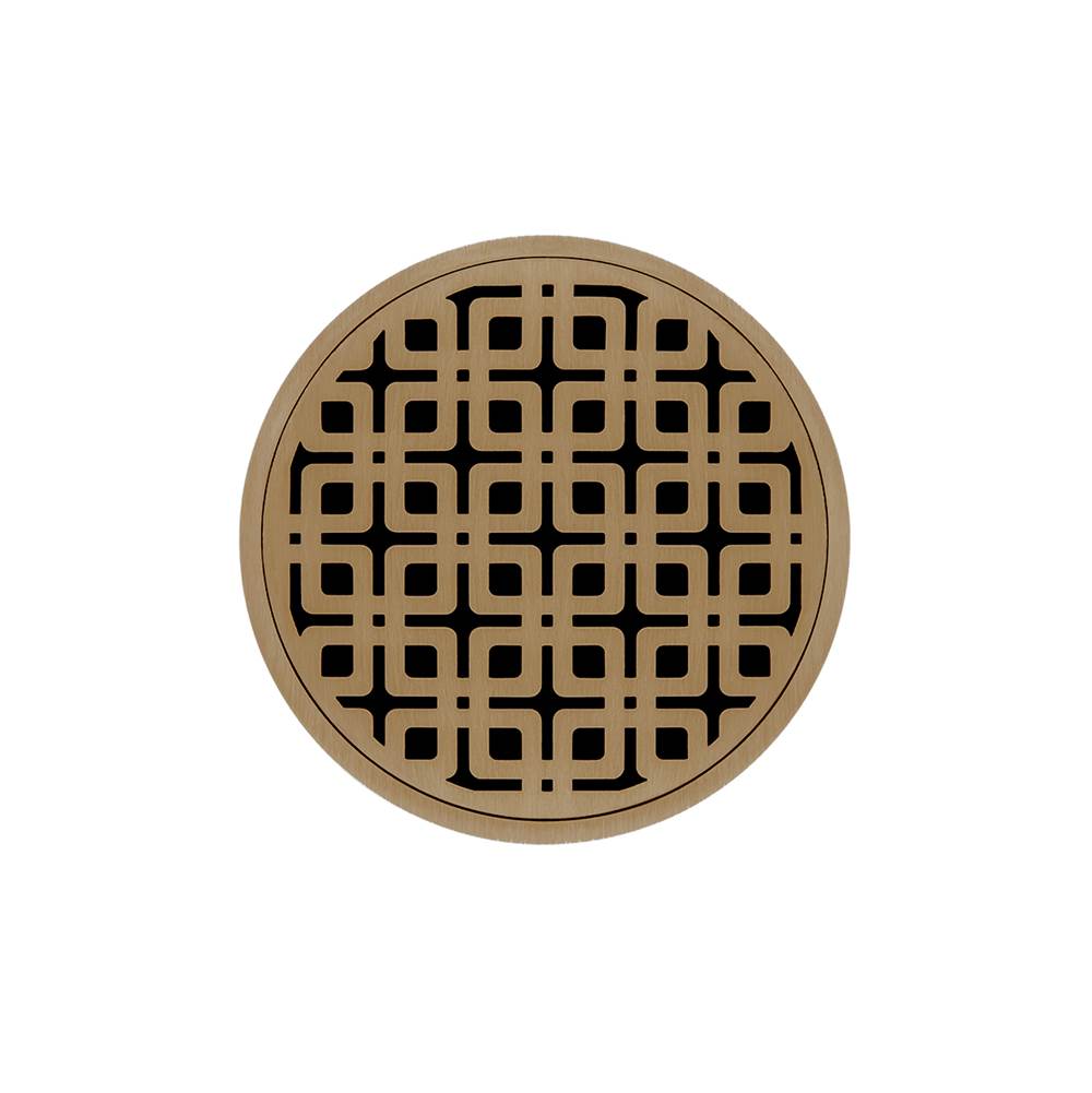 Infinity Drain 5'' Round RKD 5 High Flow Complete Kit with Link Pattern Decorative Plate in Satin Bronze with Cast Iron Drain Body, 3'' No-Hub Outlet