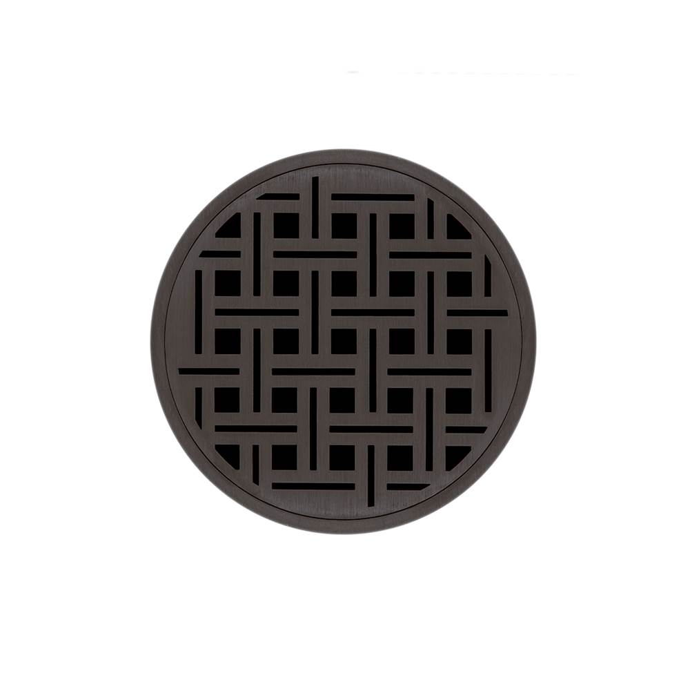 Infinity Drain 5'' Round RVDB 5 Complete Kit with Weave Pattern Decorative Plate in Oil Rubbed Bronze with Stainless Steel Bonded Flange Drain Body, 2'' No Hub Outlet