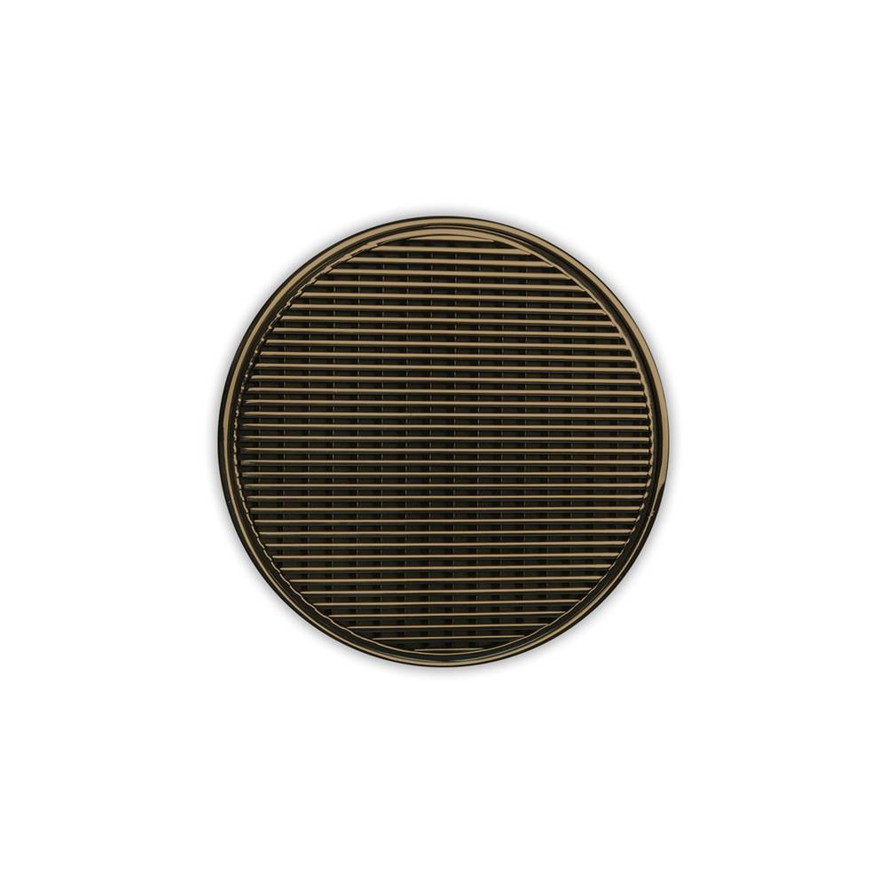Infinity Drain 5'' Round RWD 5 Complete Kit with Wedge Wire Pattern Decorative Plate in Satin Bronze with Cast iron Drain Body for Hot Mop, 2'' Outlet