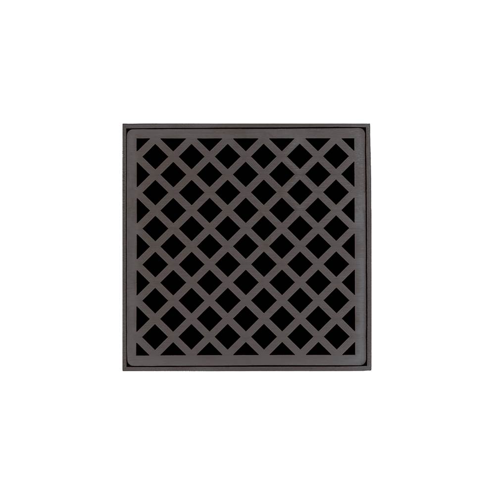 Infinity Drain 5'' x 5'' XD 5 High Flow Complete Kit with Criss-Cross Pattern Decorative Plate in Oil Rubbed Bronze with ABS Drain Body, 3'' Outlet