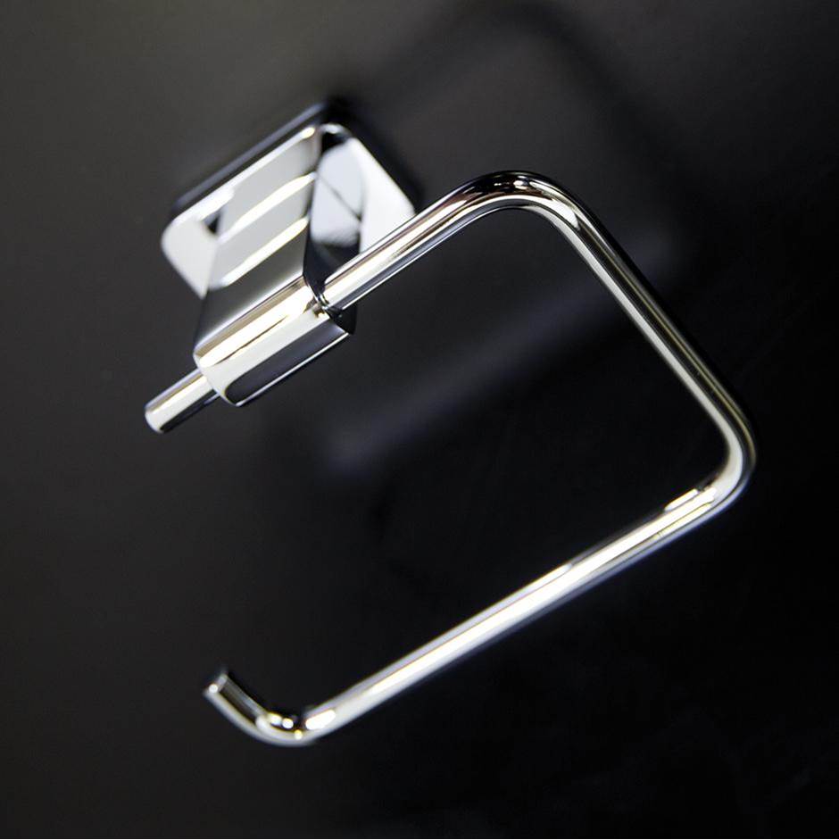 Lacava Wall mount toilet paper holder made of chrome plated brass. W: 5 3/8'', D: 2 5/8'', H: 4 3/8''