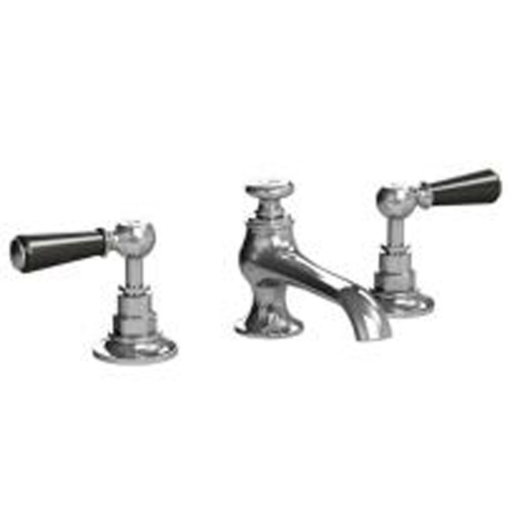 Lefroy Brooks Connaught 3-Hole Basin Mixer With Black Levers & Pop-Up Waste, Silver Nickel