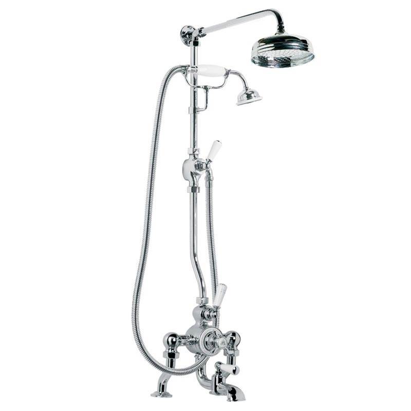 Lefroy Brooks Exposed Classic Deck Mounted Thermostatic Bath & Shower Mixer With Riser Kit, Handset, Lever Diverter & 8'' Apron Rose, Polished Chrome