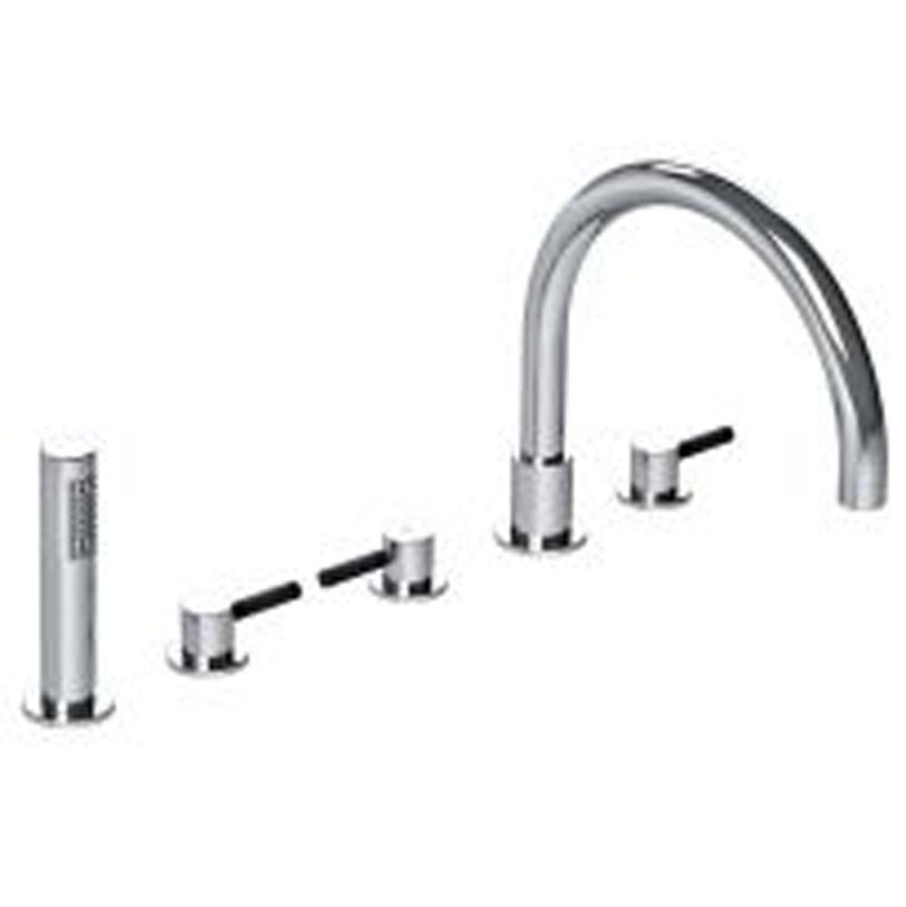 Lefroy Brooks Zu Lever 5-Hole Bath Trim With Pull-Out Hand Shower & Deck Diverter To Suit R1-4007, Polished Chrome