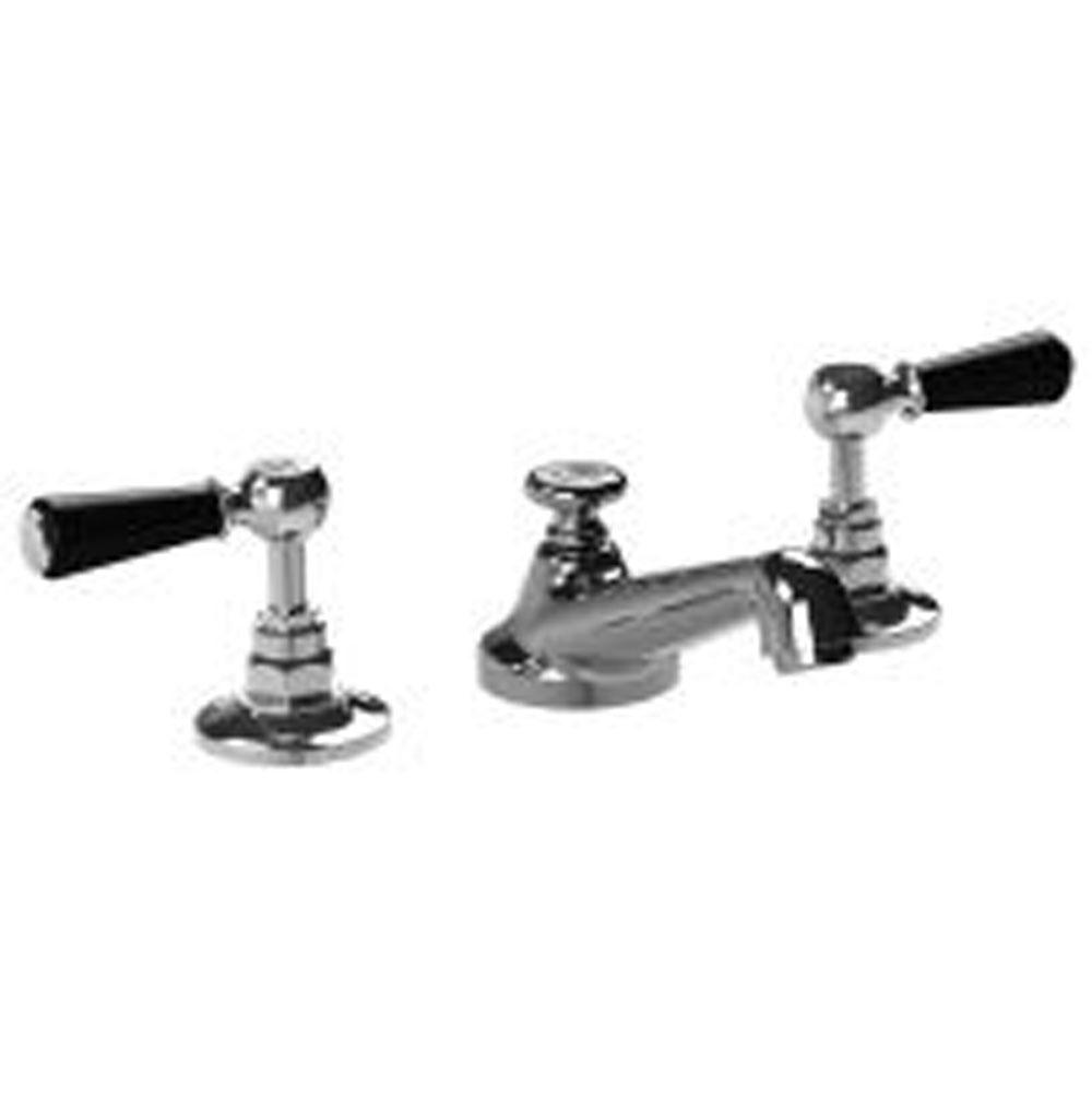Lefroy Brooks Classic 3-Hole Basin Mixer With Black Levers & Pop-Up Waste, Silver Nickel