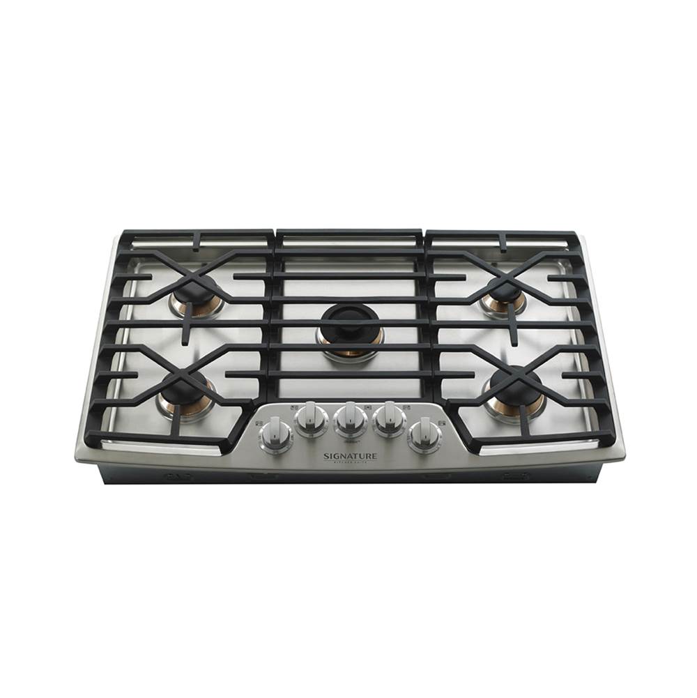 LG Signature Kitchen Suite Gas Cooktop, 30'', Red LED Knob Accents, 19000 Btu RapidHeat Center Burner, 5 Sealed Burners and 3 Continuous Heavy-Duty Cast Iron Grates