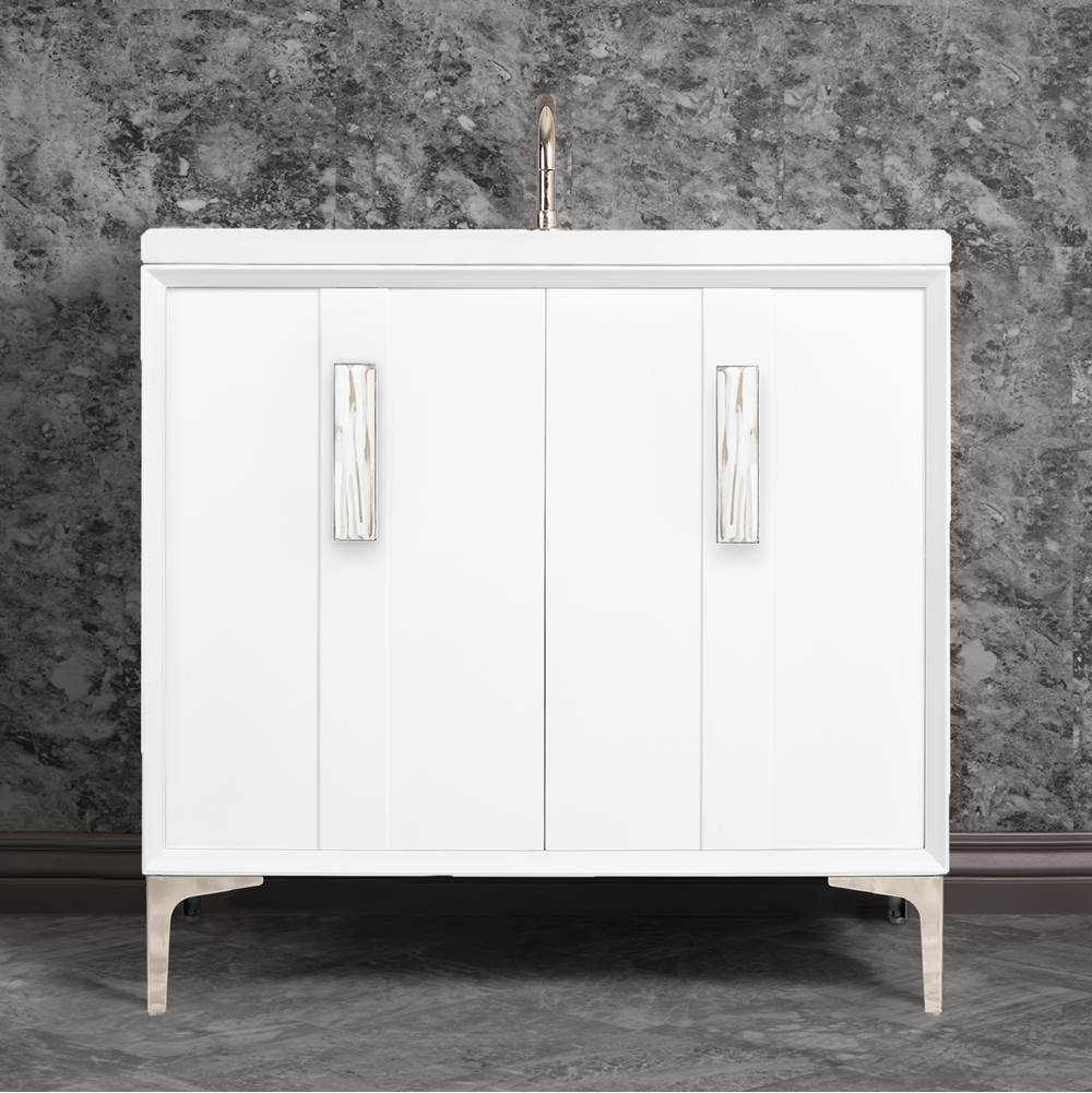Linkasink TUXEDO with 8'' Artisan Glass Prism Hardware 36'' Wide Vanity, White, Polished Nickel Hardware, 36'' x 22'' x 33.5'' (without vanity top)