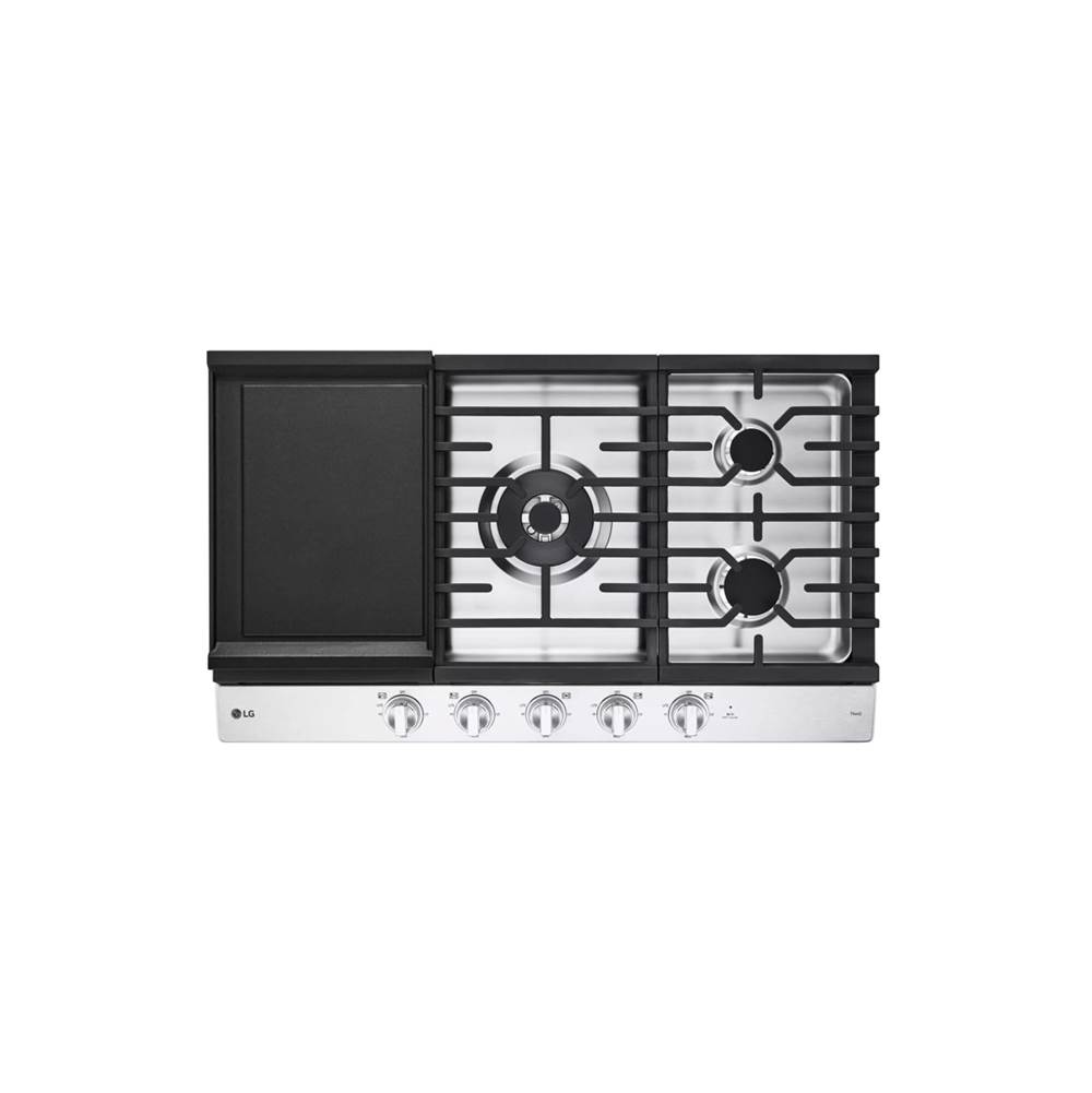 LG Appliances 36'' Smart Gas Cooktop 22K BTU, EasyClean® Cooktop, Backlit Weighted Knobs, ThinQ App, Stainless Steel