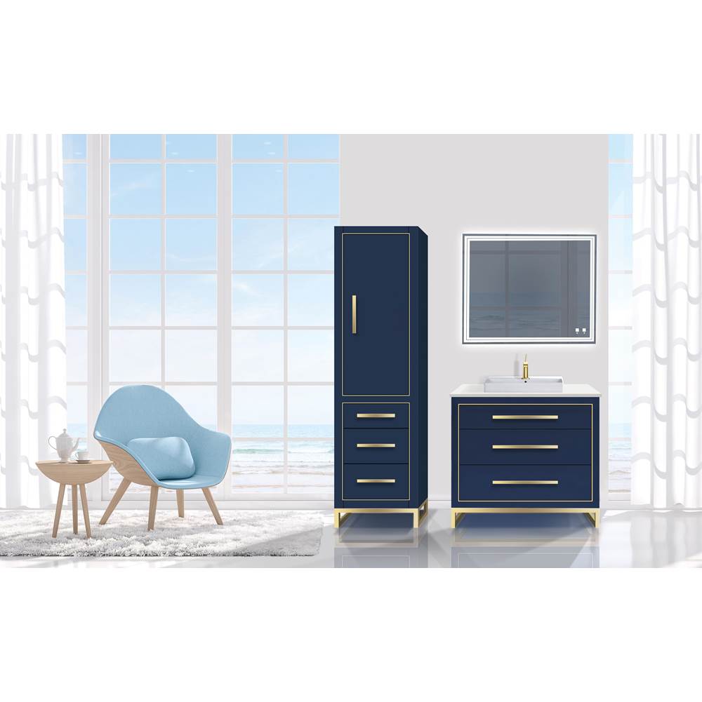 Madeli 20''W Estate Linen Cabinet, Sapphire. Free Standing, Right Hinged Door. Brushed, Nickel Handle(X4)/S-Leg(X2)/Inlay, 20'' X 18'' X 76''
