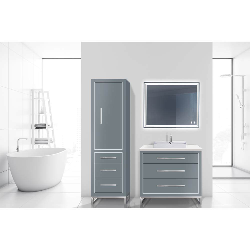 Madeli 20''W Estate Linen Cabinet, Studio Grey. Free Standing, Right Hinged Door. Polished, Chrome Handle(X4)/C-Base(X1)/Inlay, 20'' X 18'' X 76''