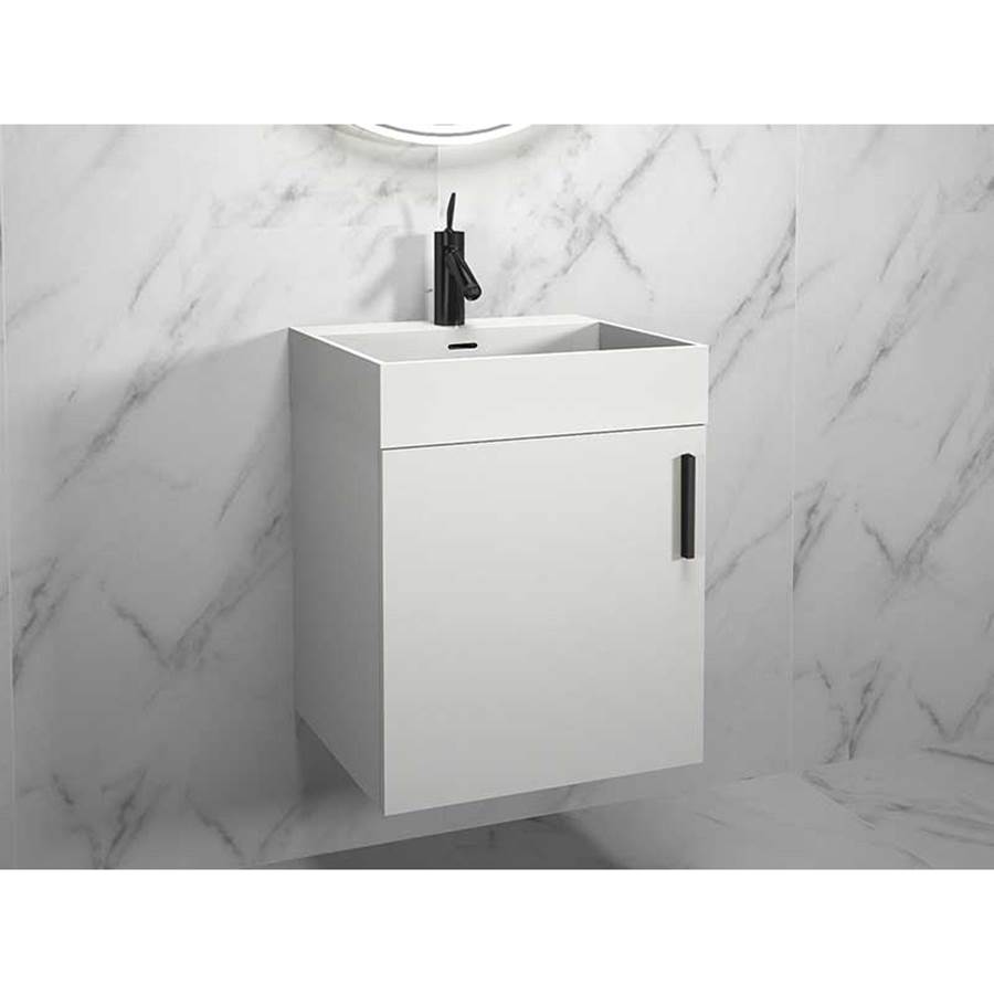 Madeli Compact 20''. White, Wall Hung Cabinet, Satin Brass Handle (X1), 19-11/16''X 18'' X 20''
