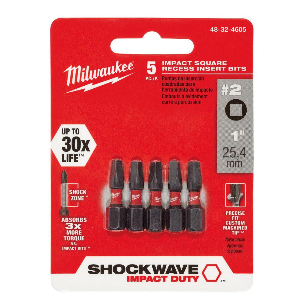 Milwaukee Tool Shockwave Insert Bit Sq Recess No.2 - 5Pk