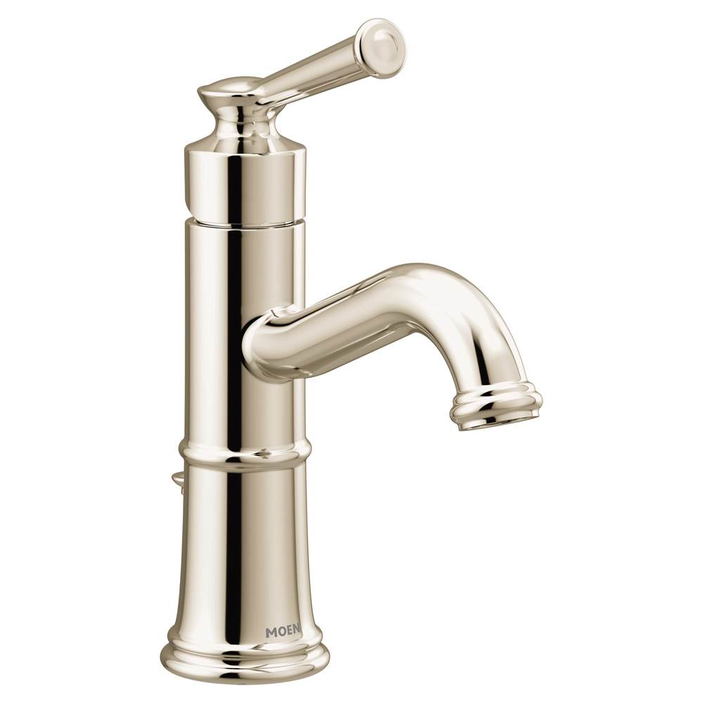 Moen Belfield One-Handle Bathroom Sink Faucet with Drain Assembly and Optional Deckplate, Polished Nickel