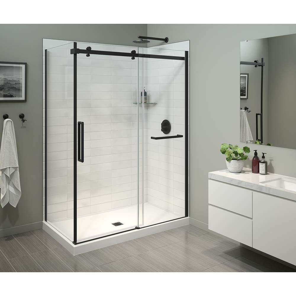 Maax Halo Pro 60 x 32 x 78 3/4 in. 8mm Sliding Shower Door with Towel Bar for Corner Installation with Clear glass in Matte Black