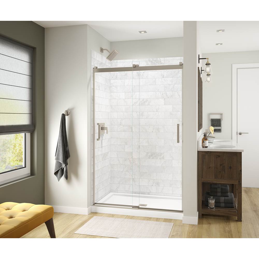 Maax Revelation Square 44-47 x 70 1/2-73 in. 6 mm Sliding Shower Door for Alcove Installation with Clear glass in Brushed Nickel