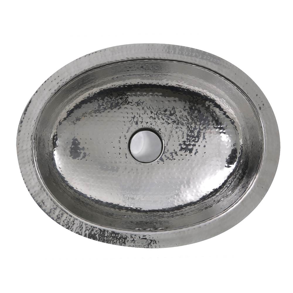 Nantucket Sinks 17.5 Inch x 13.75 Inch Hand Hammered Stainless Steel Oval Undermount Bathroom Sink With Overflow