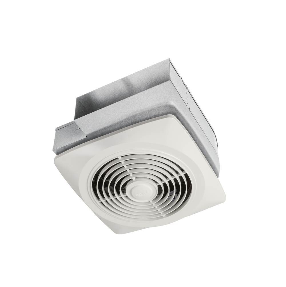 Broan Nutone 8-Inch, 160 CFM Side Discharge Ventilation Fan with White Square Plastic Grille, 5.0 Sones