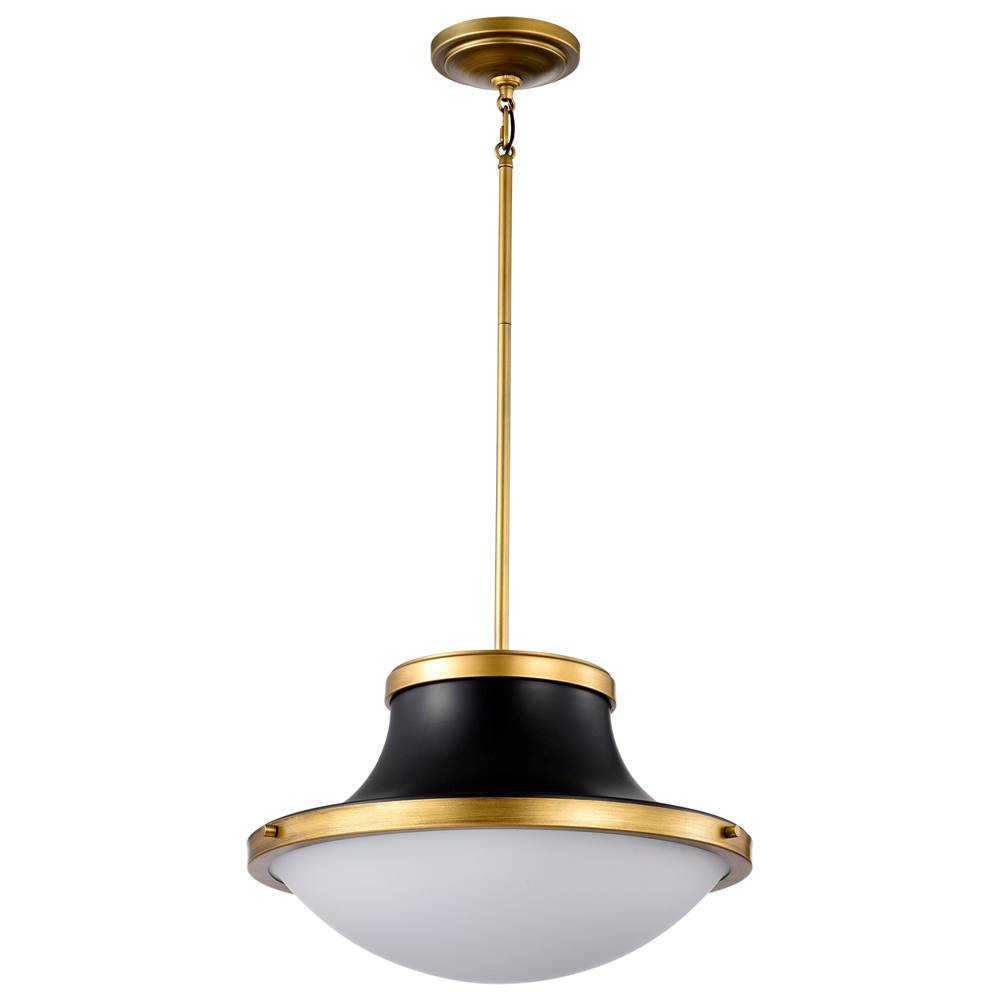 Nuvo Lafayette 1 Light Pendant; 18 Inches; Matte Black Finish with Natural Brass Accents and White Opal Glass