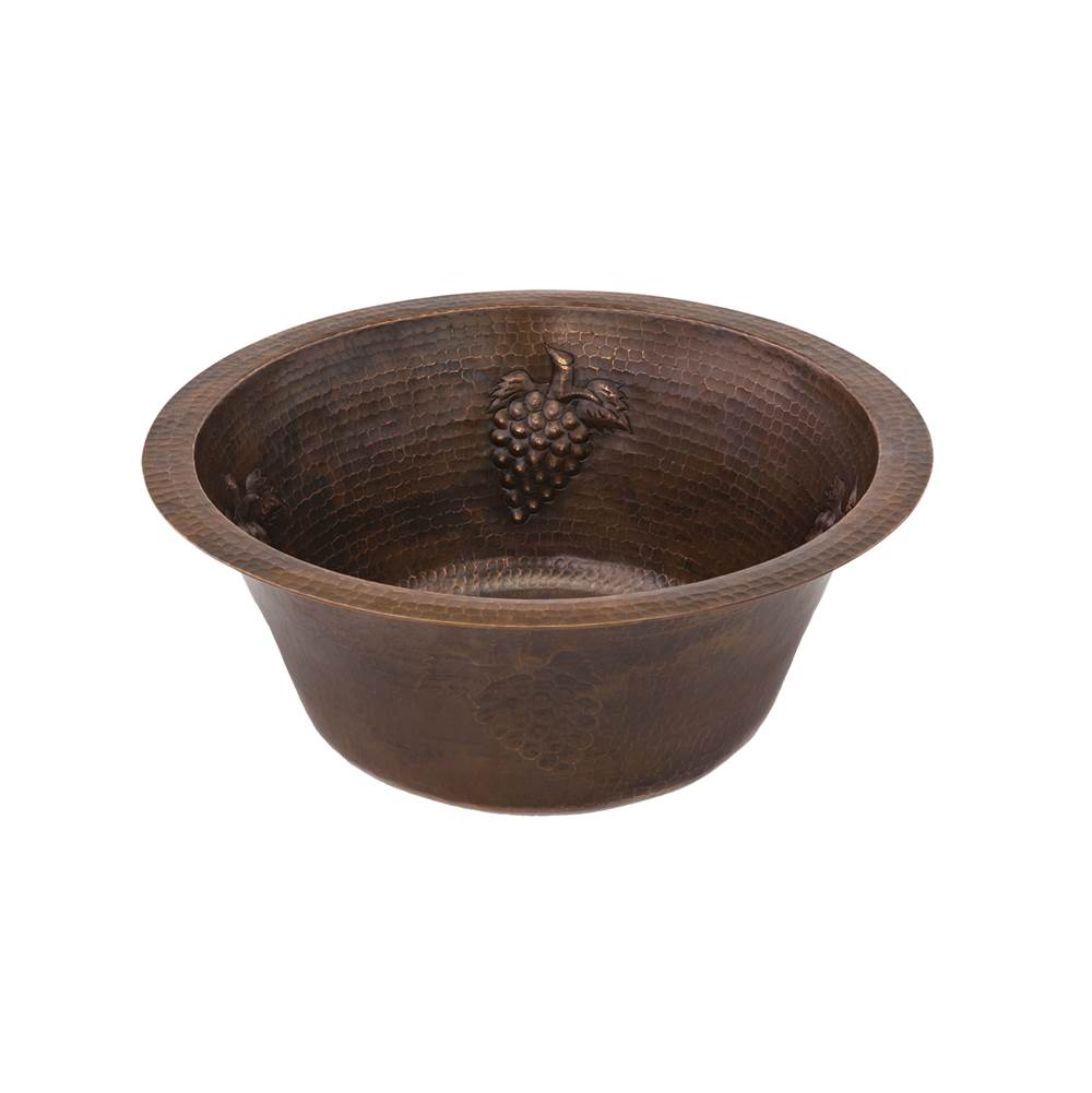 Premier Copper Products 16'' Round Copper Bar Sink w/ Grapes and 2'' Drain Size