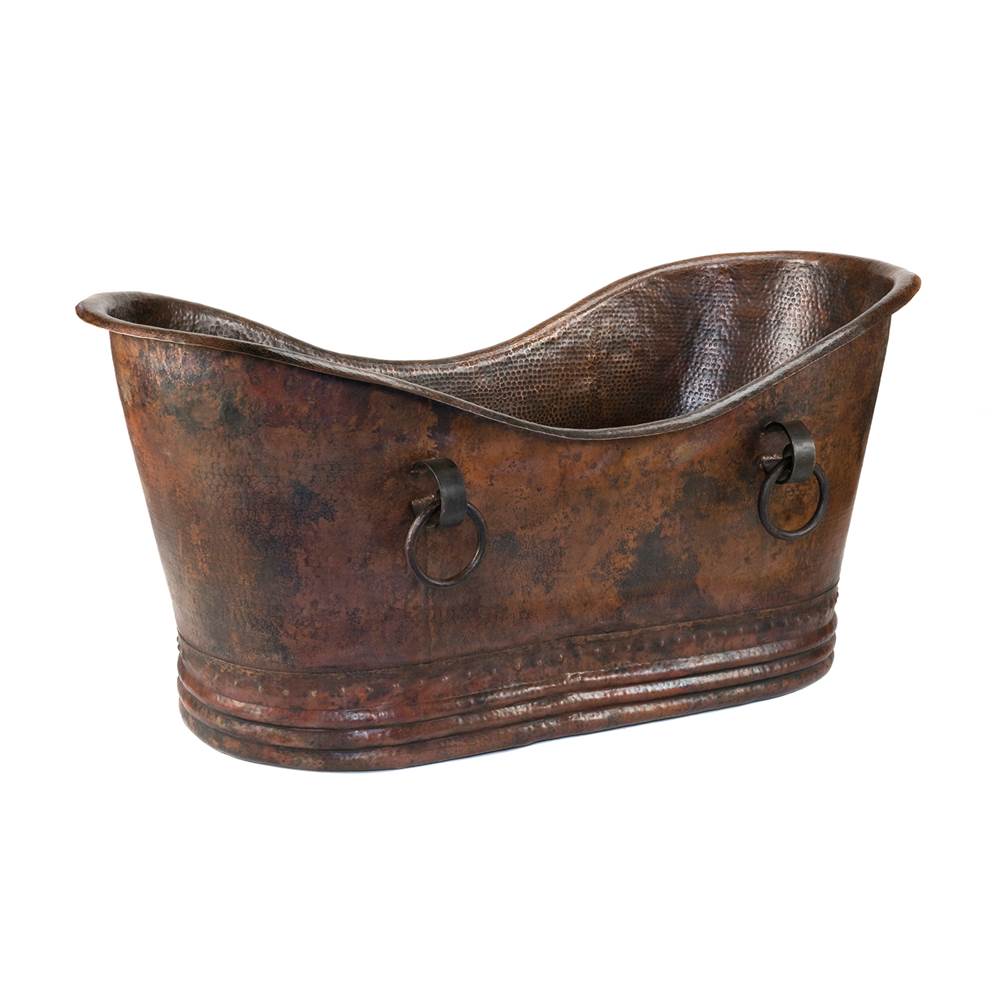 Premier Copper Products 67'' Hammered Copper Double Slipper Bathtub With Rings