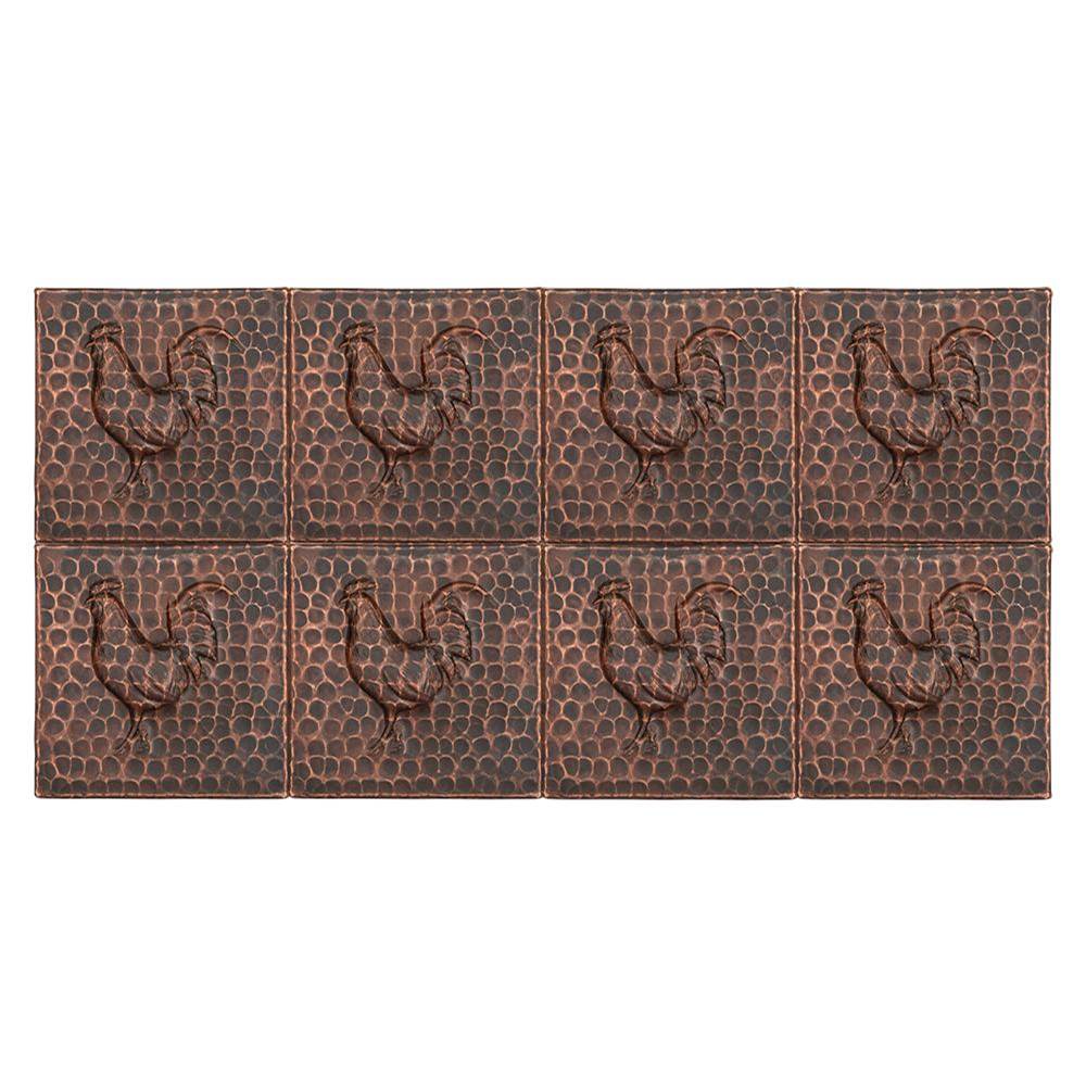 Premier Copper Products 4'' x 4'' Hammered Copper Rooster Tile - Quantity 8