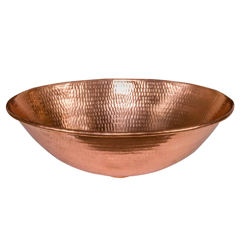 Premier Copper Products 17'' Oval Wired Rim Vessel Hammered Copper Sink in Polished Copper