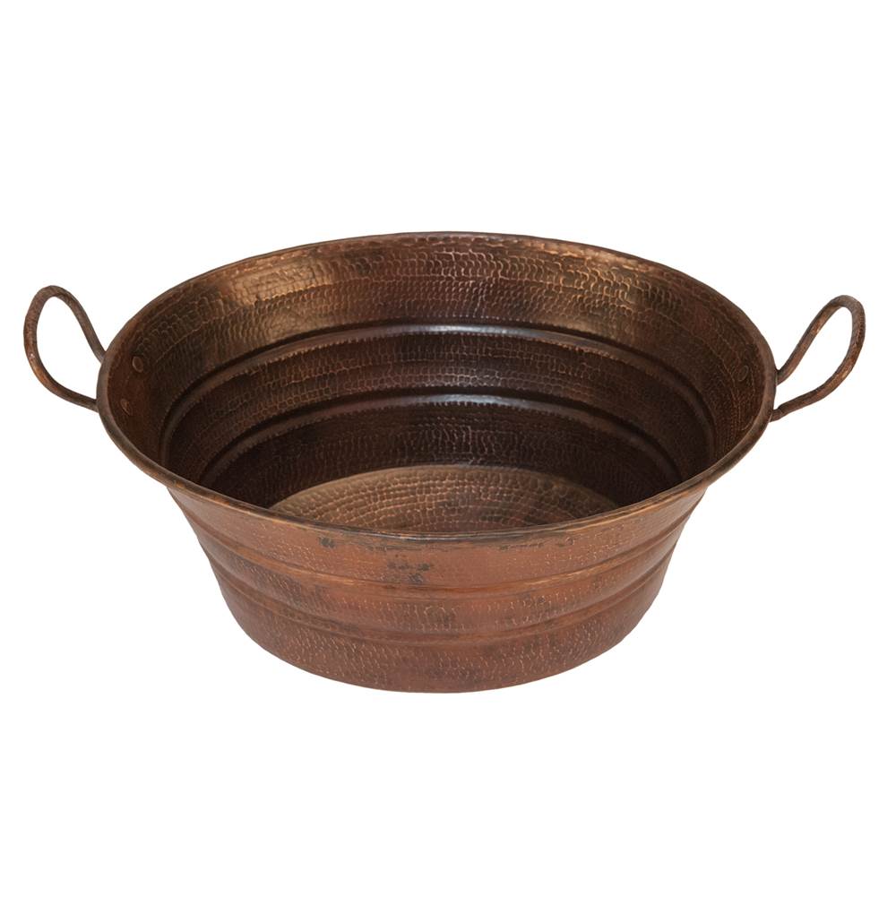 Premier Copper Products Oval Bucket Vessel Hammered Copper Sink with Handles