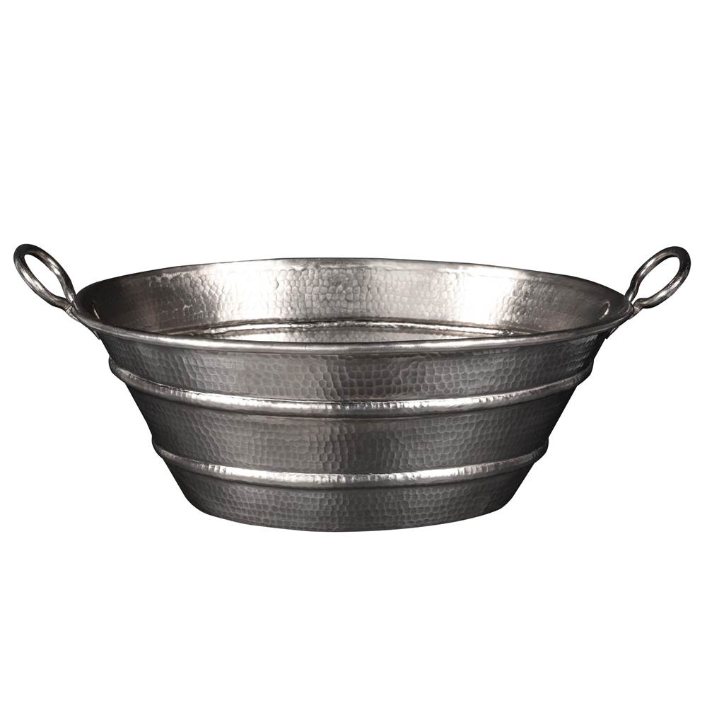 Premier Copper Products Oval Bucket Vessel Hammered Copper Sink with Handles in Nickel