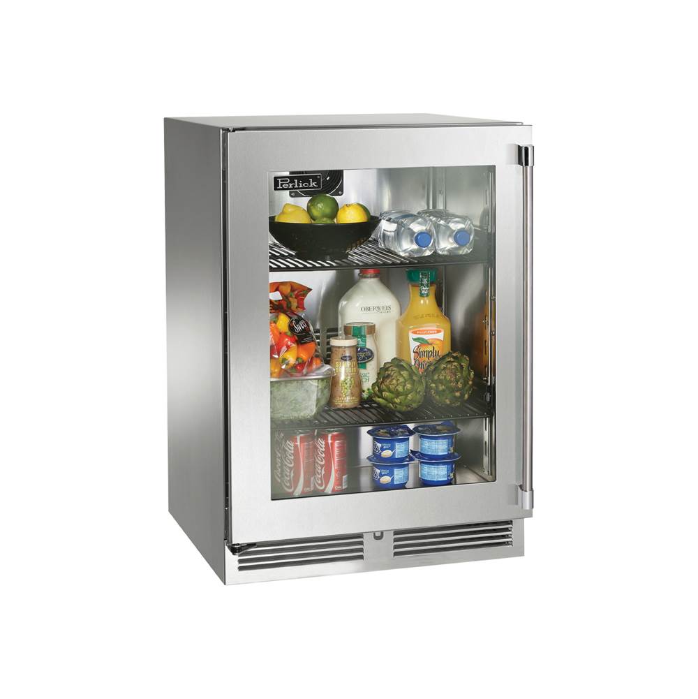 Perlick 24'' Signature Series Outdoor Refrigerator with Stainless Steel Glass Door, Hinge Left