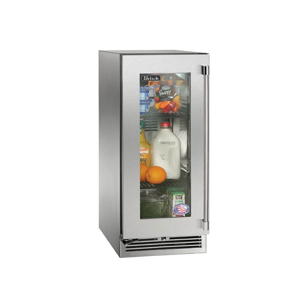 Perlick 15'' Signature Series Indoor Refrigerator with Stainless Steel Glass Door, Hinge Left, with Lock