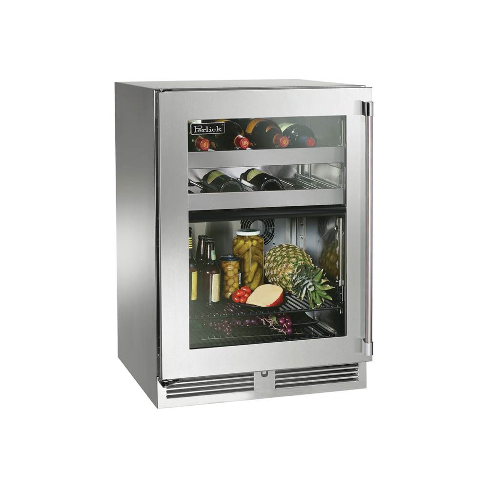 Perlick 24'' Signature Series Indoor Dual-Zone Refrigerator, Wine Reserve with Stainless Steel Glass Door, Hinge Left, with Lock