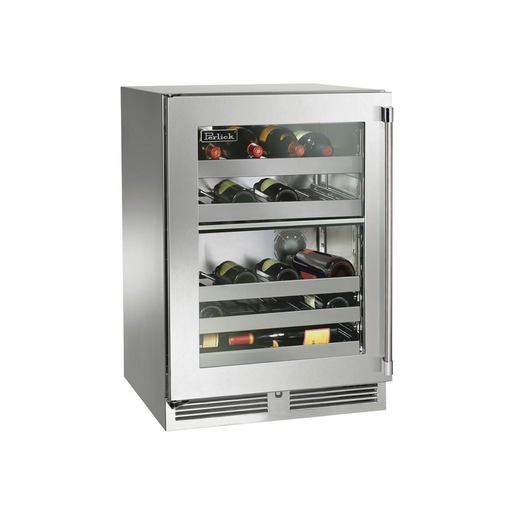 Perlick 24'' Signature Series Indoor Dual-Zone Wine Reserve with Stainless Steel Solid Door, Hinge Right, with Lock