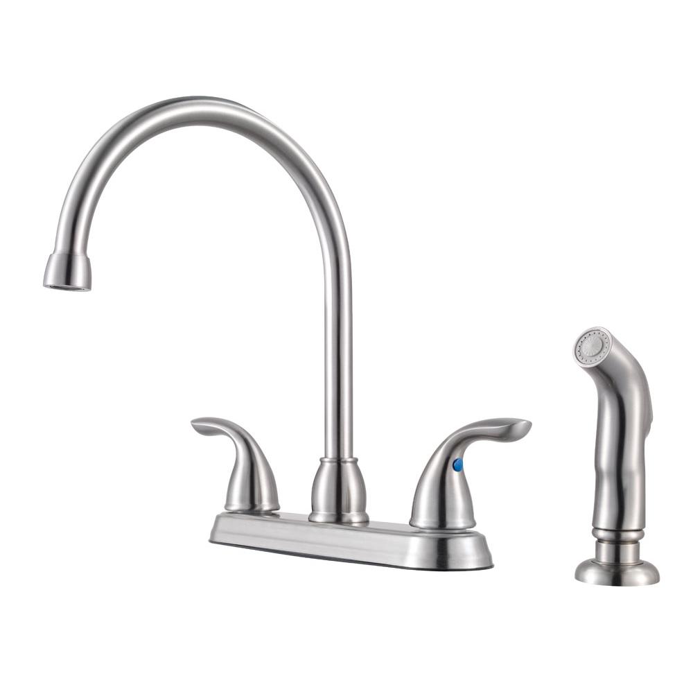 Pfister G136-500S - Stainless Steel - Two Handle High Arc Kitchen Faucet with Spray