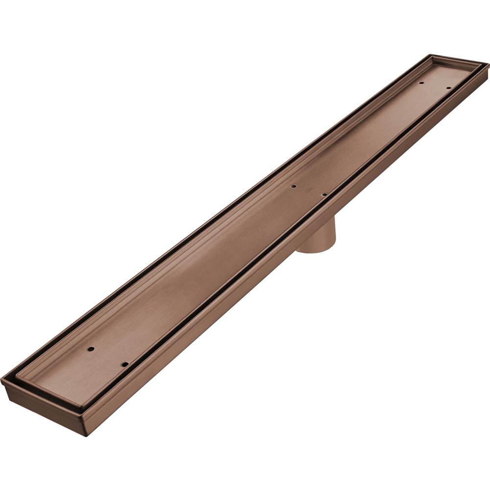 QM Drain Delmar Series. 48'' Standard length Plain Edge linear drain. Mist (Tile-in) Line. Bronze