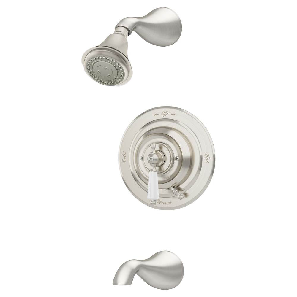 Symmons Carrington Single Handle 3-Spray Tub and Shower Faucet Trim in Satin Nickel - 1.5 GPM (Valve Not Included)