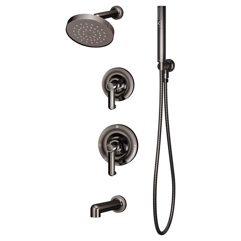Symmons Museo 2-Handle Tub and 1-Spray Shower Trim with 2-Spray Hand Shower in Polished Graphite (Valves Not Included)