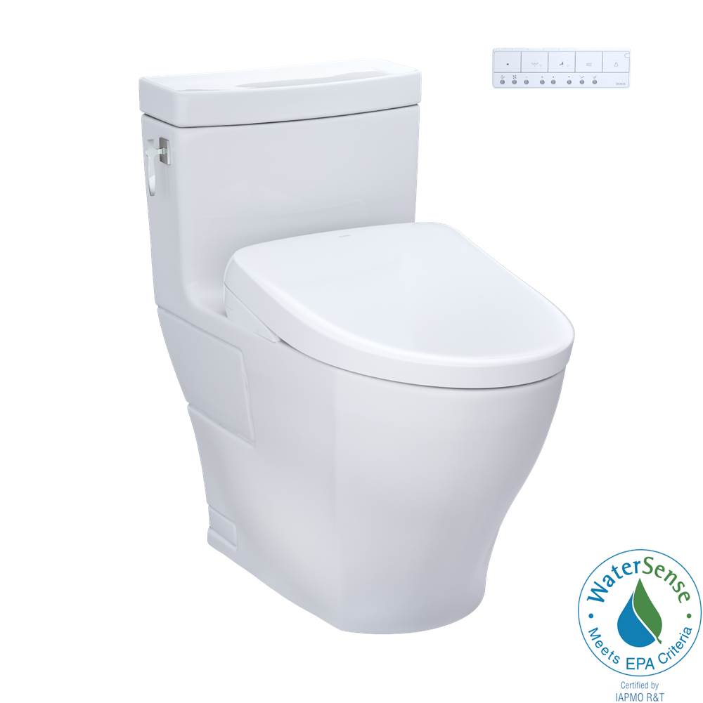 TOTO TOTO WASHLET plus Aimes One-Piece Elongated 1.28 GPF Toilet and Contemporary WASHLET S7A Contemporary Bidet Seat, Cotton White - MW6264736CEFGNo.01