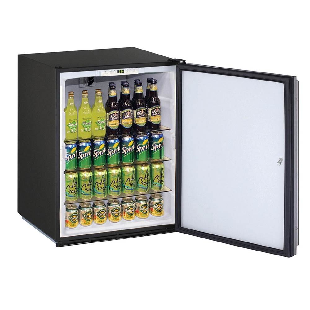 U Line Solid Refrigerator 24'' Lock Reversible Hinge Black 115v