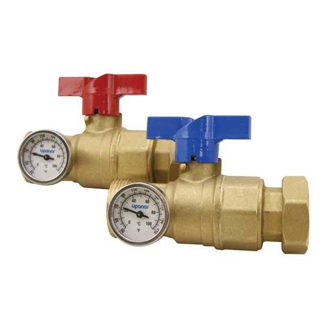 Uponor Manifold Supply And Return Ball Valves With Temperature Gauges, Set Of 2