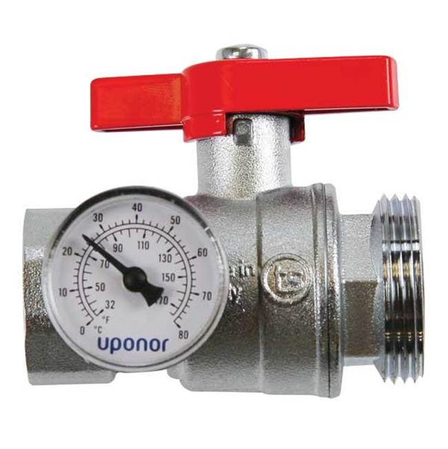 Uponor Stainless-Steel Manifold Supply And Return 1 1/4'' Fnpt Ball Valve With Temperature Gauge, Set Of 2