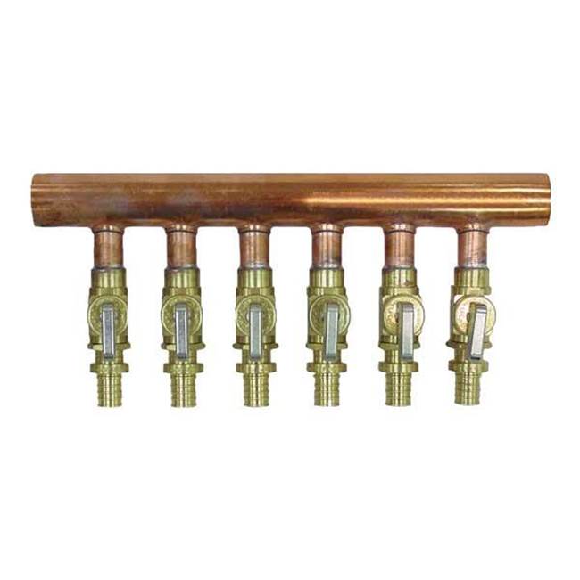 Uponor 1'' Copper Manifold With Lf Brass 1/2'' Propex Ball Valve, 6 Outlets