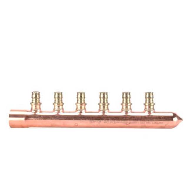 Uponor Propex 1'' Copper Branch Manifold With 1/2'' Propex Lf Brass Outlets, 6 Outlets