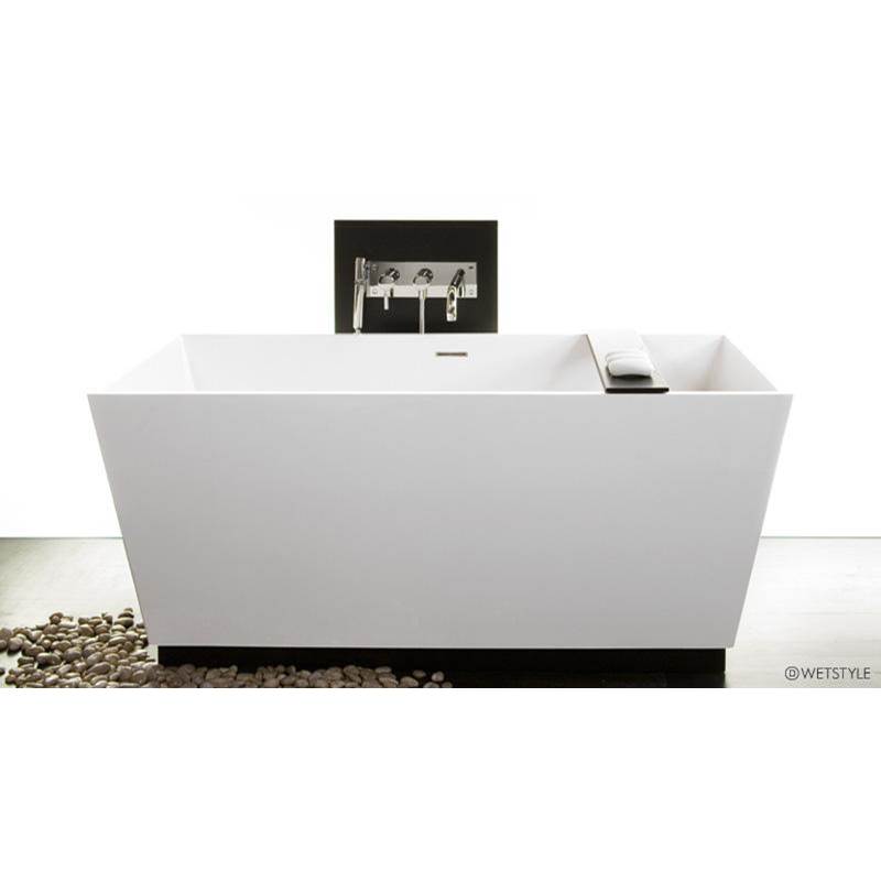 WETSTYLE Cube Bath 60 X 30 X 24 - Fs  - Built In Sb O/F & Drain - Wood Plinth Walnut Natural No Calico - White True High Gloss