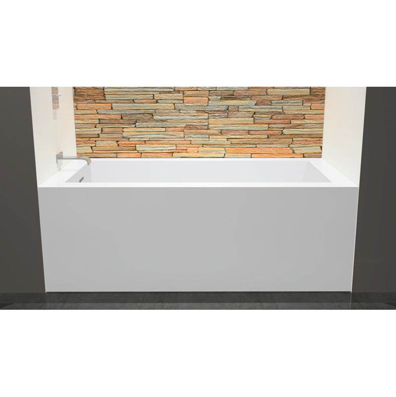 WETSTYLE Cube Bath 60 X 32 X 21 - 2 Walls - R Hand Drain - Built In Bn O/F & Drain - Copper Con - White True High Gloss