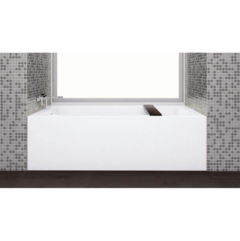 WETSTYLE Cube Bath 60 X 30 X 18 - 2 Walls - R Hand Drain - Built In Nt O/F & Bn Drain - White True High Gloss